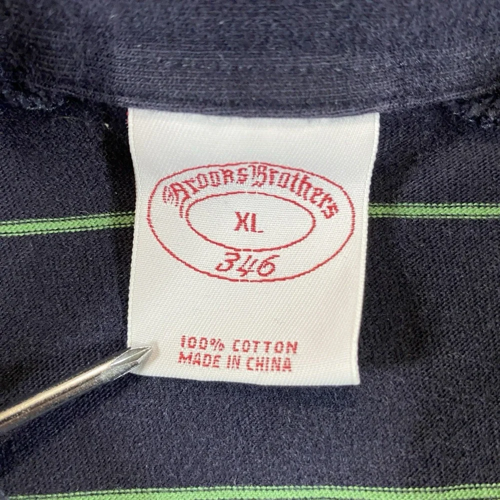 Brooks Brothers Men's Dark Blue with Green Stripes‎ Short Sleeve Polo Shirt XL